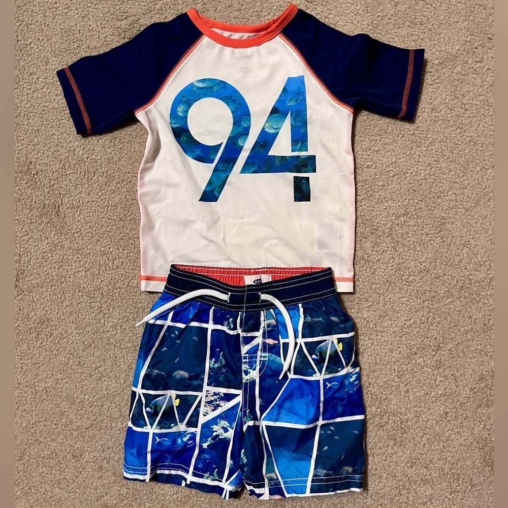 Old Navy brand, toddler boy’s swim set, 2T sunblock top with 18-24m swim trunks